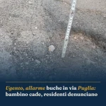 Anteprima di: Ugento, allarme buche in via Puglia: bambino cade, residenti denunciano