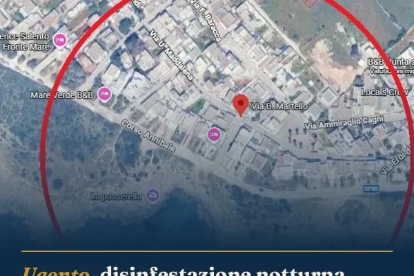 Ugento, disinfestazione notturna anti-Dengue in via Martello e Corso Annibale