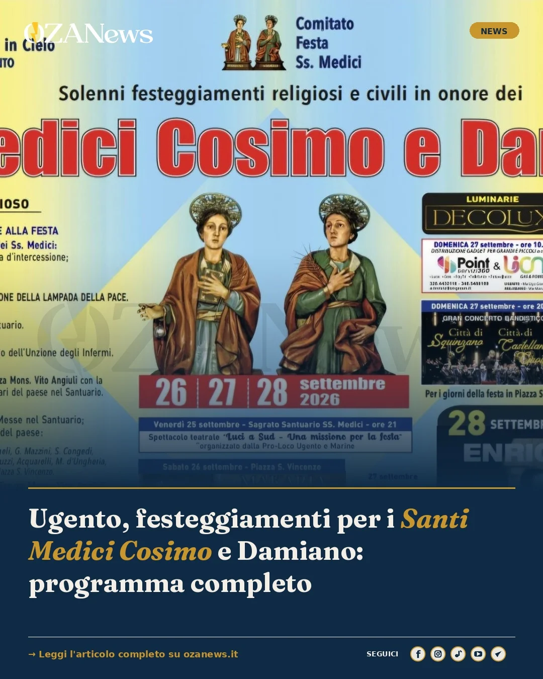 Anteprima di: Ugento, festeggiamenti per i Santi Medici Cosimo e Damiano: programma completo
