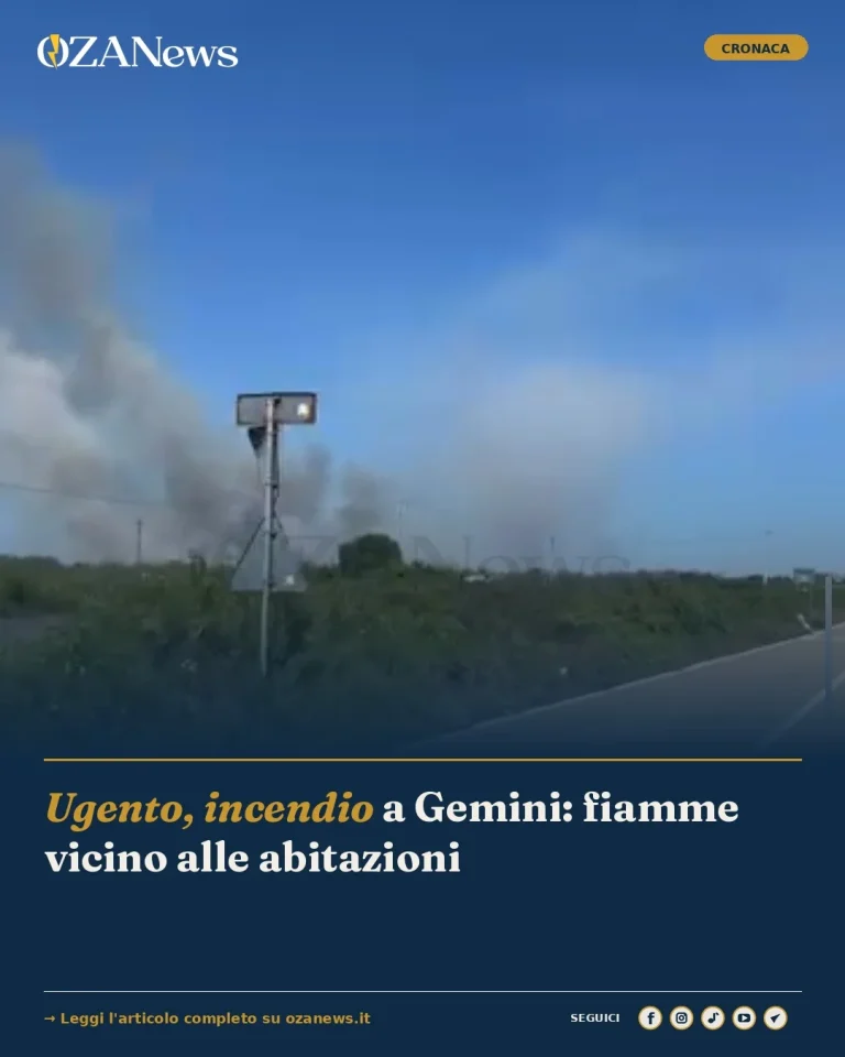 Ugento, incendio a Gemini: fiamme vicino alle abitazioni