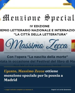 Anteprima di: Ugento, Massimo Zecca ottiene menzione speciale per la poesia a Madrid