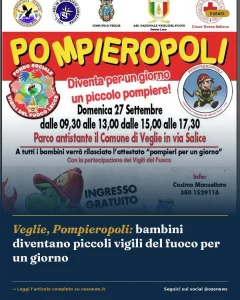 Veglie, Pompieropoli: bambini diventano piccoli vigili del fuoco per un giorno
