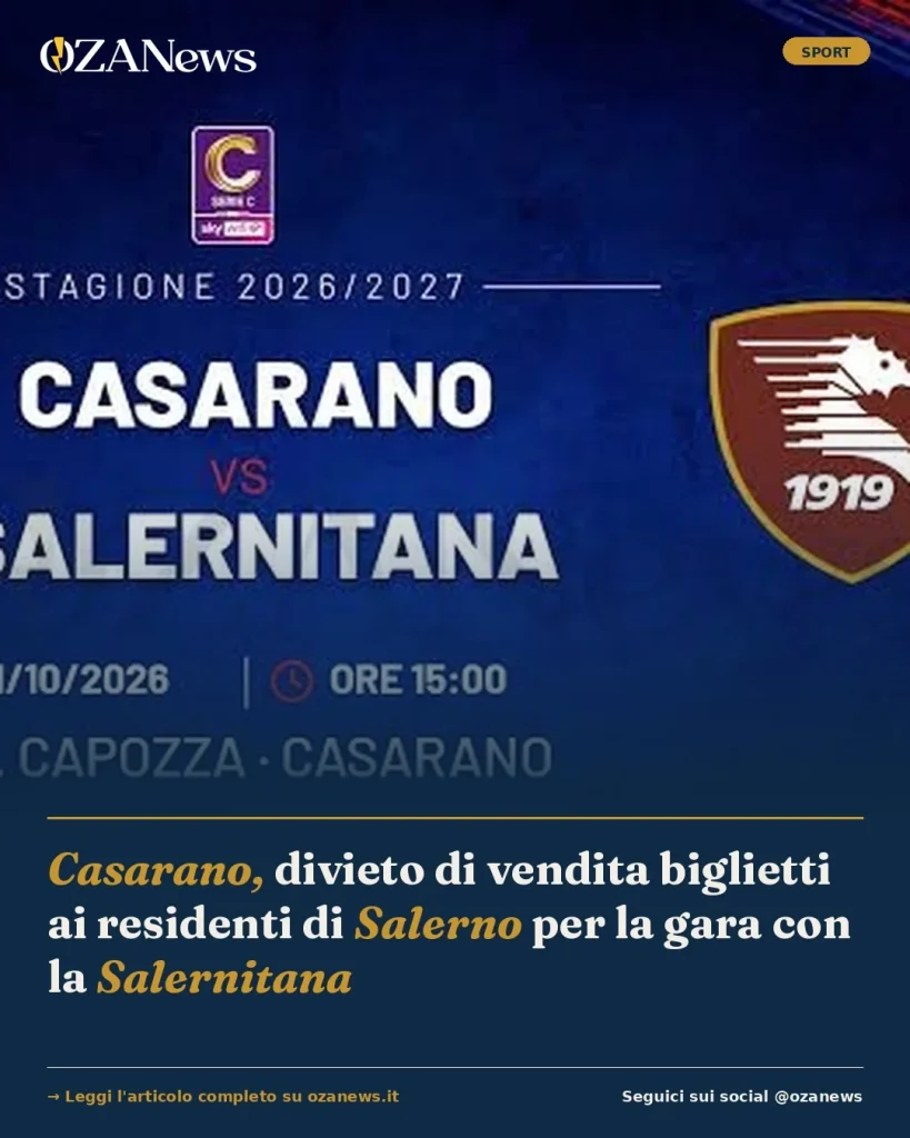 Dettaglio 3: Casarano, divieto di vendita biglietti ai residenti di Salerno per la gara con la Salernitana