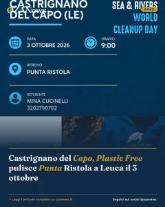 Castrignano del Capo, Plastic Free pulisce Punta Ristola a Leuca il 3 ottobre