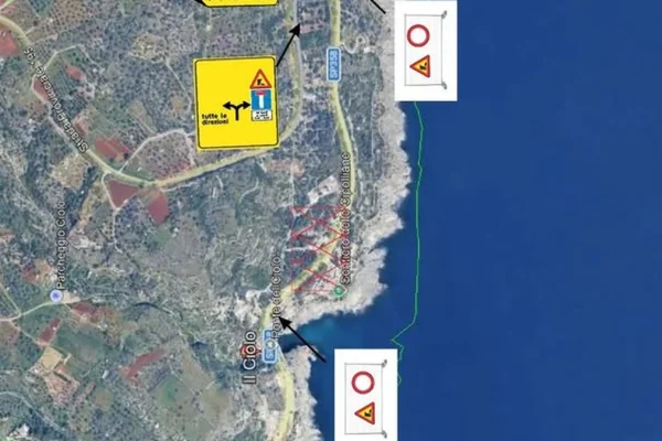 Castro-Otranto, SP 258 per Ciolo chiusa al traffico: segnaletica sul posto
