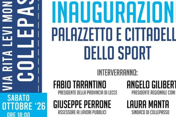 Collepasso, inaugurazione del Palazzetto e della Cittadella dello Sport: appuntamento sabato 24 ottobre