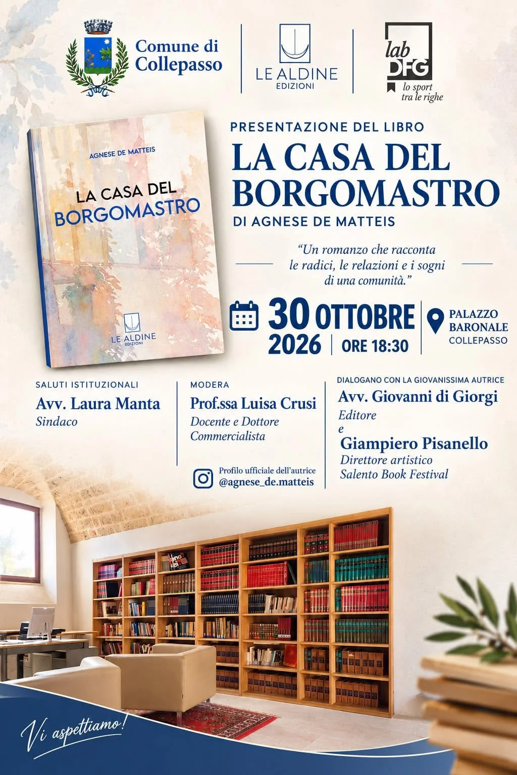 Collepasso, presentazione del romanzo d'esordio 'La casa del Borgomastro' di Agnese De Matteis