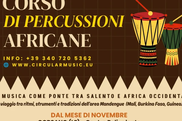 Corsano, al via il corso gratuito di percussioni africane: un ponte culturale con il Burkina Faso