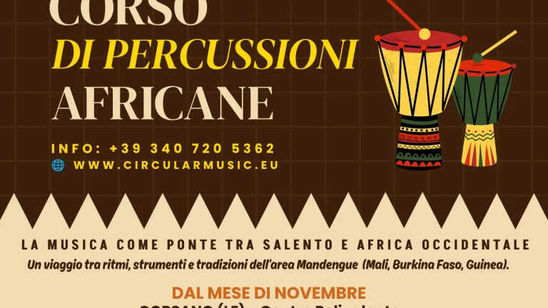 Corsano, al via il corso gratuito di percussioni africane: un ponte culturale con il Burkina Faso