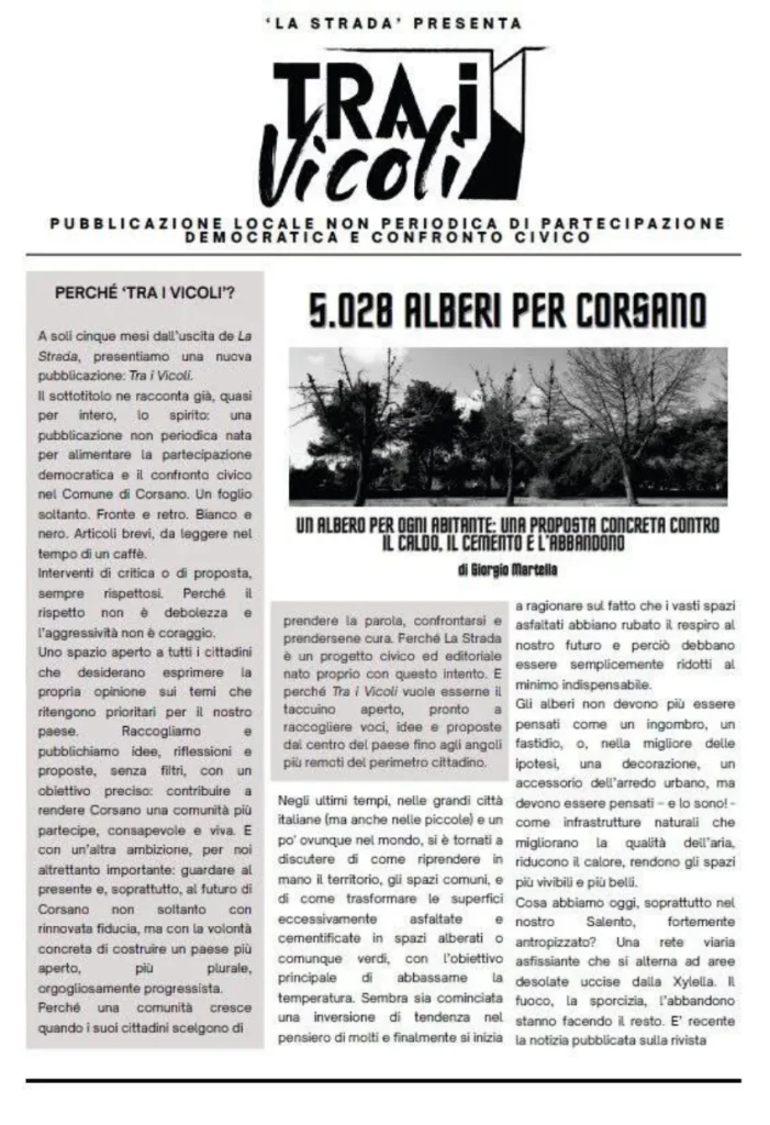 Dettaglio 2: Corsano, il gruppo La Strada promuove una raccolta firme per pi&ugrave; verde in paese