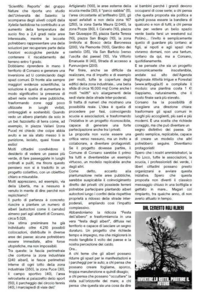 Dettaglio 3: Corsano, il gruppo La Strada promuove una raccolta firme per pi&ugrave; verde in paese