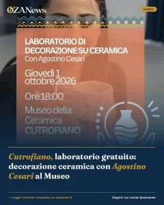 Cutrofiano, laboratorio gratuito: decorazione ceramica con Agostino Cesari al Museo