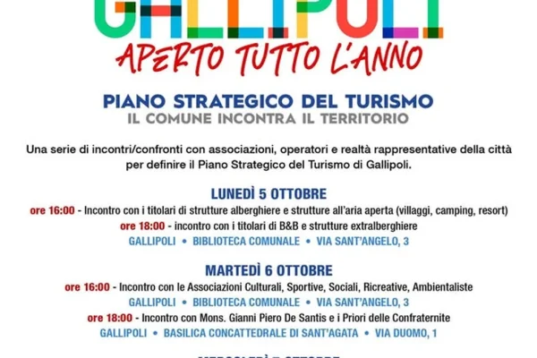 Gallipoli, al via gli incontri per il Piano Strategico del Turismo
