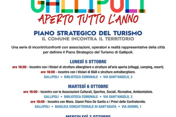 Gallipoli, il Comune avvia gli incontri per il Piano Strategico del Turismo