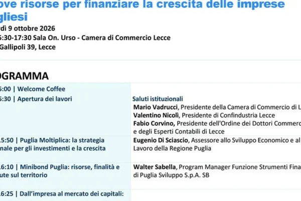 Lecce, Minibond Puglia: nuove risorse per la crescita delle imprese