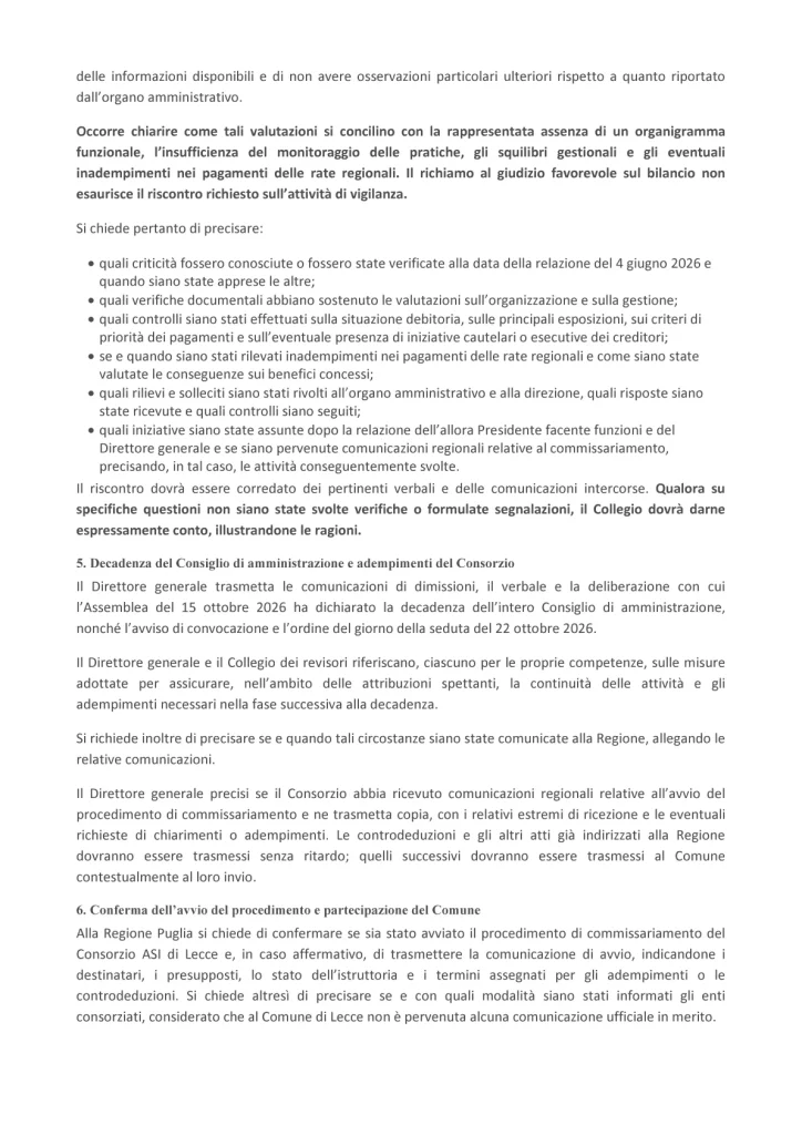 Dettaglio 3: Lecce, Sindaco Poli Bortone chiede chiarimenti sul commissariamento del Consorzio ASI