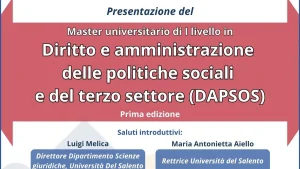 Lecce, UniSalento presenta il Master DAPSOS per il Terzo settore