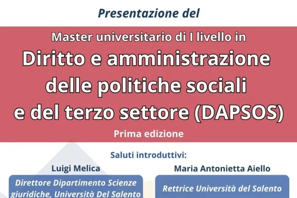 Lecce, UniSalento presenta il Master DAPSOS per il Terzo settore