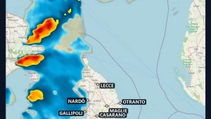 Meteo in diretta, fronte di pioggia sul Basso Salento: rovesci su Gallipoli e Nardò [VIDEO RADAR]
