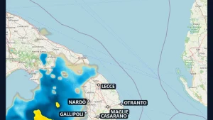 Meteo in diretta, fronte di pioggia sul Basso Salento: rovesci su Gallipoli e Nardò [VIDEO RADAR]
