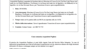 Anteprima di: Morciano di Leuca, interruzione idrica programmata per lavori AQP in alcune vie