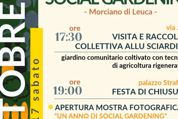 Morciano di Leuca, Social Gardening: sabato la giornata conclusiva tra raccolta e festa