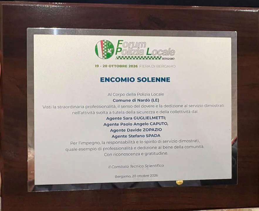 Dettaglio 1: Nardò, encomio nazionale per la Polizia Locale: premiati quattro agenti a Bergamo