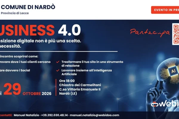 Nardò, incontro “Business 4.0” al Chiostro dei Carmelitani: focus su digitale e AI