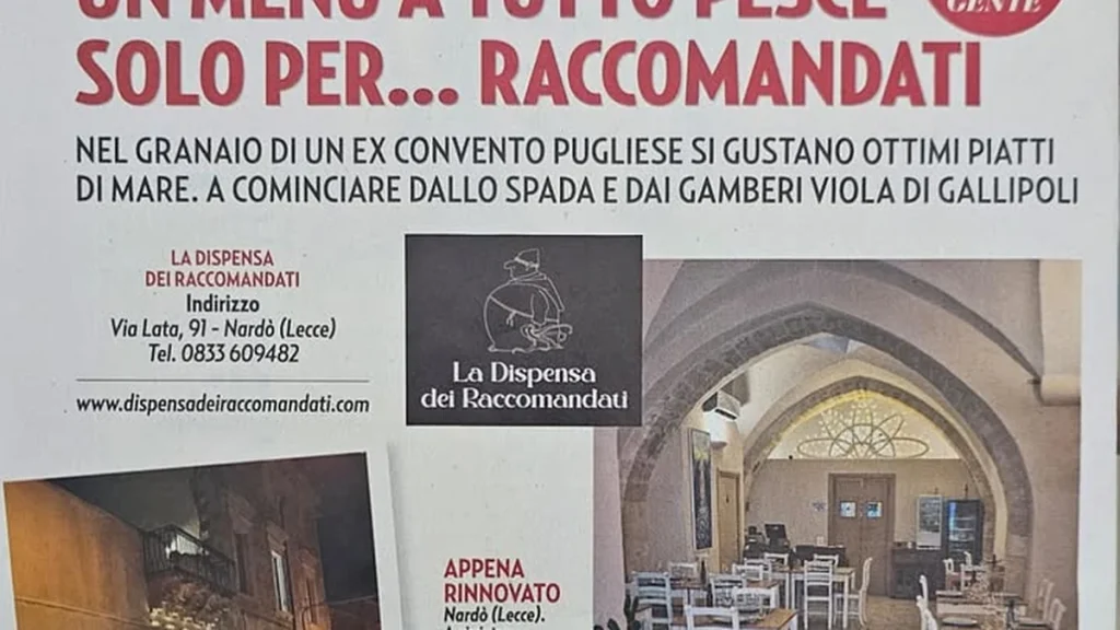 Nardò, “La Dispensa dei Raccomandati” su Gente: eccellenza gastronomica salentina