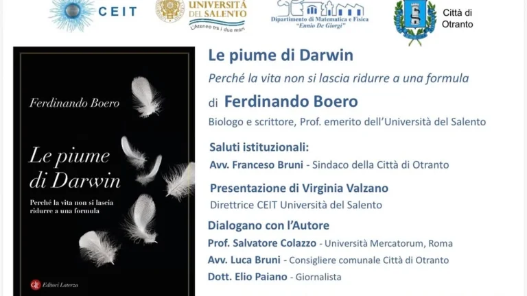 Otranto, la scienza incontra il territorio: Ferdinando Boero presenta ‘Le piume di Darwin’