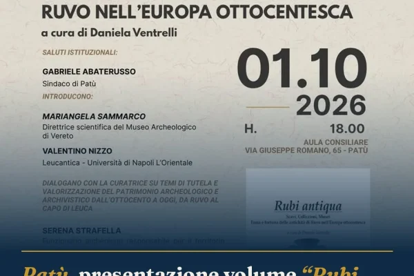 Patù, presentazione volume “Rubi antiqua” sull’archeologia salentina