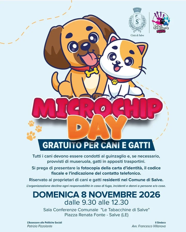 Salve, Microchip Day gratuito per cani e gatti: appuntamento l'8 novembre