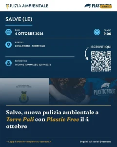 Salve, nuova pulizia ambientale a Torre Pali con Plastic Free il 4 ottobre