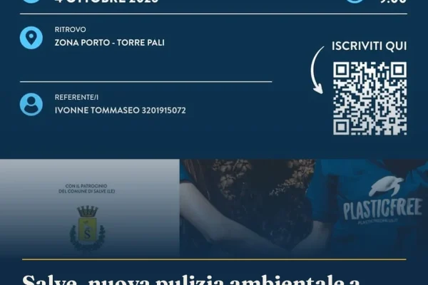 Salve, nuova pulizia ambientale a Torre Pali con Plastic Free il 4 ottobre