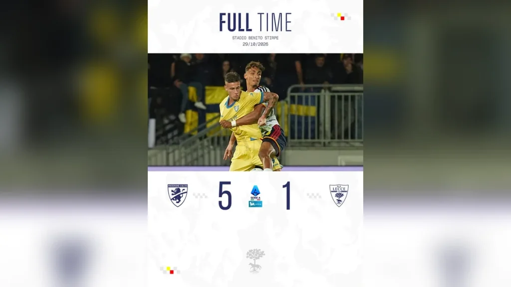 Serie A, Frosinone travolge il Lecce 5-1: pesante sconfitta per i giallorossi