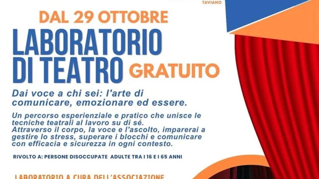 Taviano: parte il 29 ottobre il laboratorio gratuito di teatro per l’occupazione