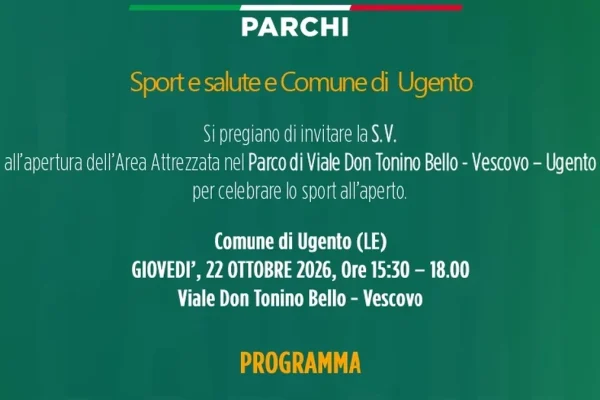Ugento, inaugurazione del nuovo parco attrezzato ‘Sport di Tutti’ in Viale Don Tonino Bello