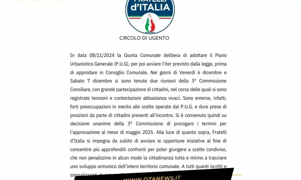 Scontro Sul Pug Il Comunicato Di FDI Ugento