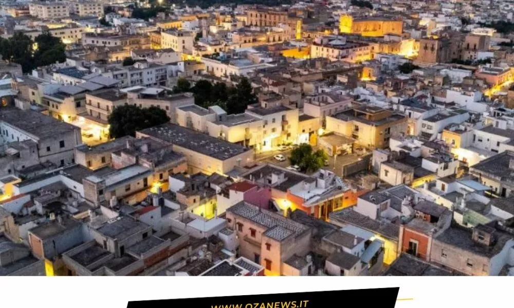 Casarano, Italy, aerial view. Security efforts by Prefecture and police against theft and vandalism.