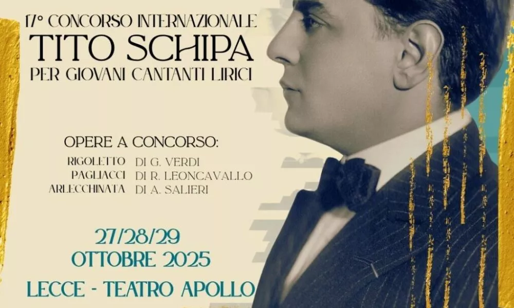 Al via il 17° concorso internazionale Tito Schipa per giovani cantanti lirici: in palio ruoli della Stagione lirica 2025 e premi speciali. C’è tempo fino al 23 ottobre per iscriversi