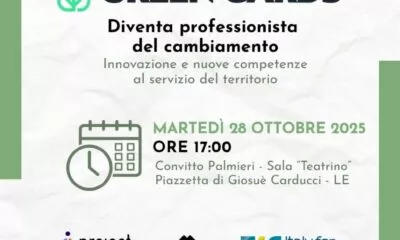 Formazione innovativa, esperienze immersive, tirocini retribuiti e a costo zero per le aziende: arriva “Green Cards”. Appuntamento martedì 28 al Convitto Palmieri