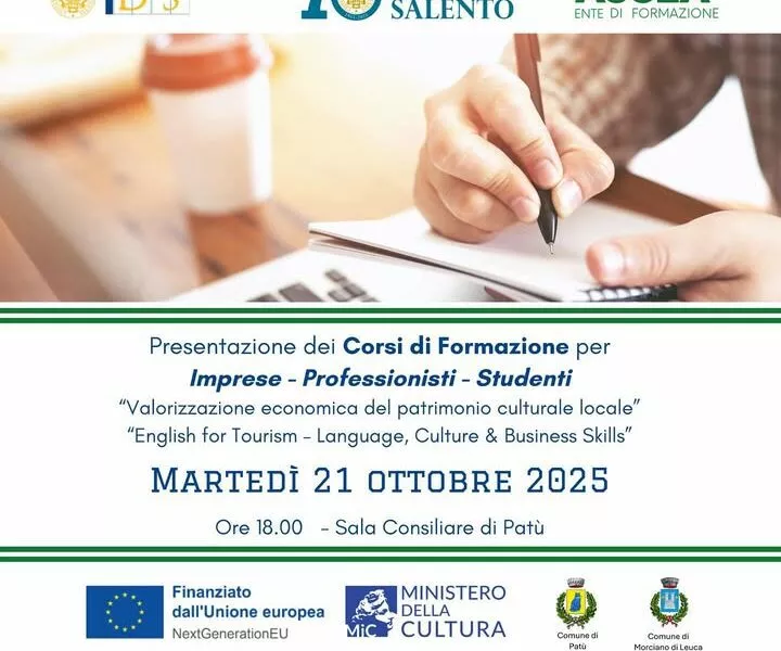 Corsi gratuiti a Patù per cultura e turismo nel Salento